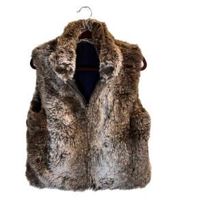 Blassport Women's Brown Faux Fur Collared Zip Front Reversible Vest Size Small